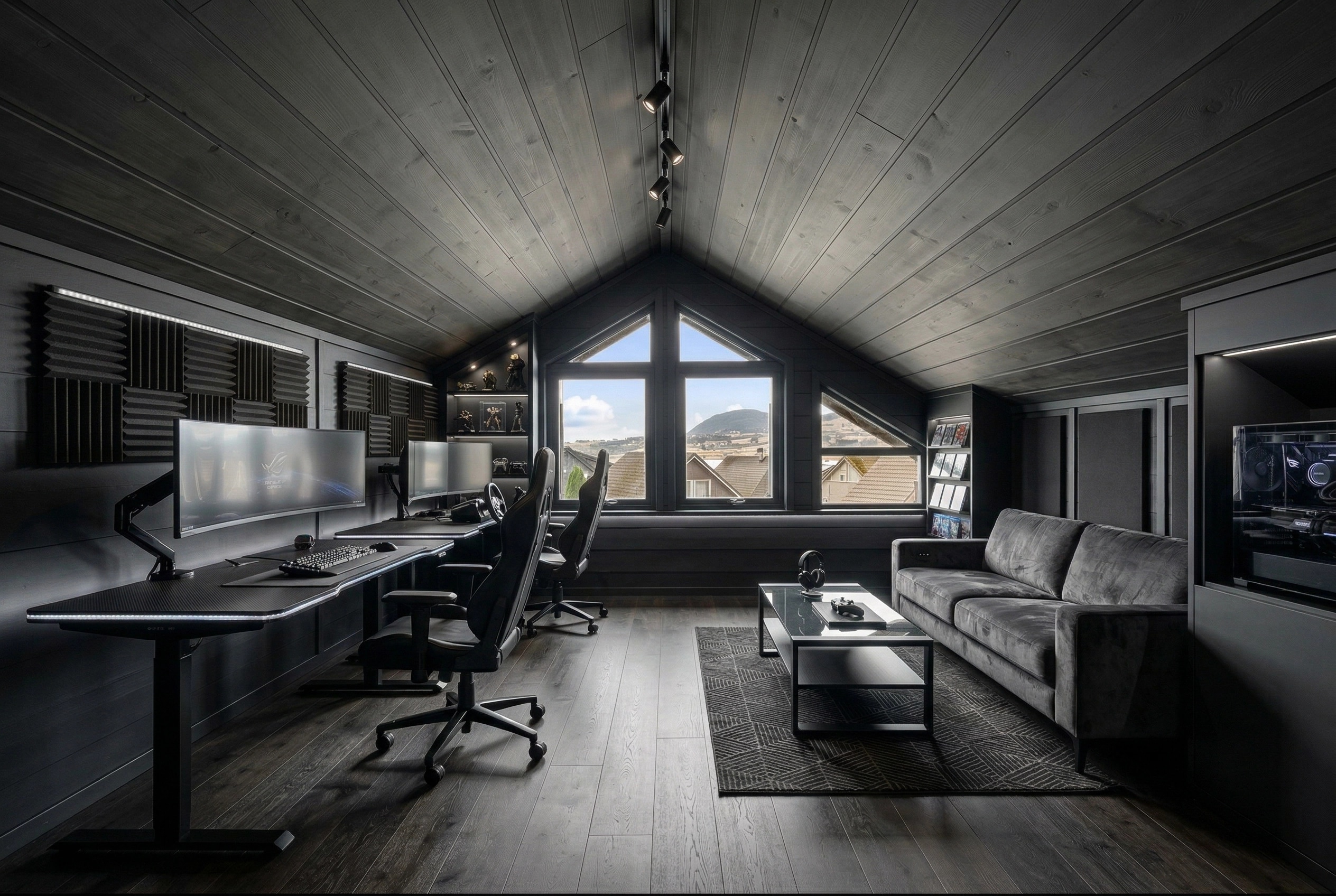 Office interior in Blacktec style — photo by GenRoom AI