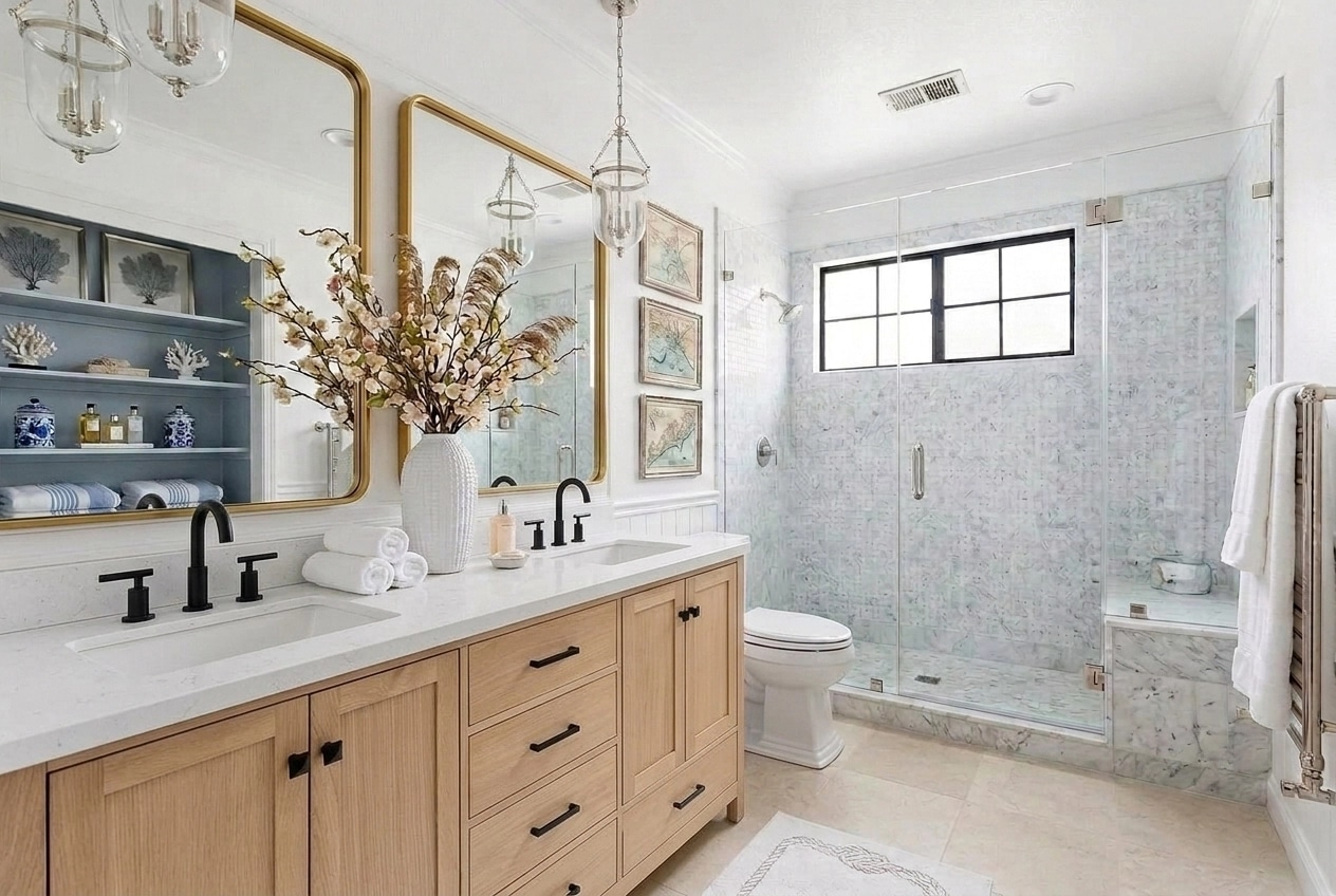 Interior design in Coastal / Hamptons style — Bathroom by GenRoom AI