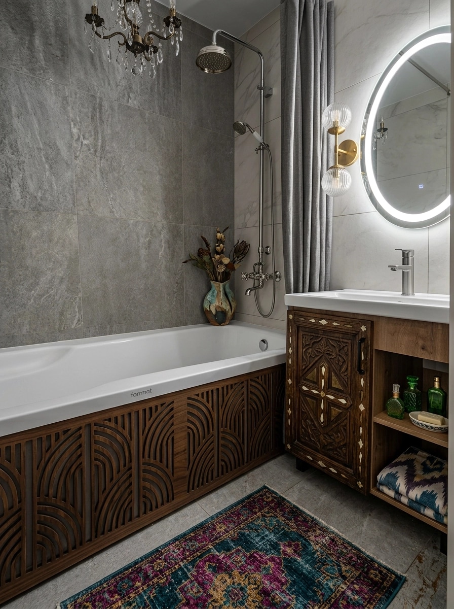 Bathroom interior in Eclectic style — photo by GenRoom AI
