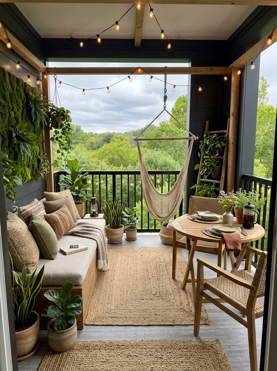 İç mekân tasarımı Biophilic stili — balcony GenRoom AI