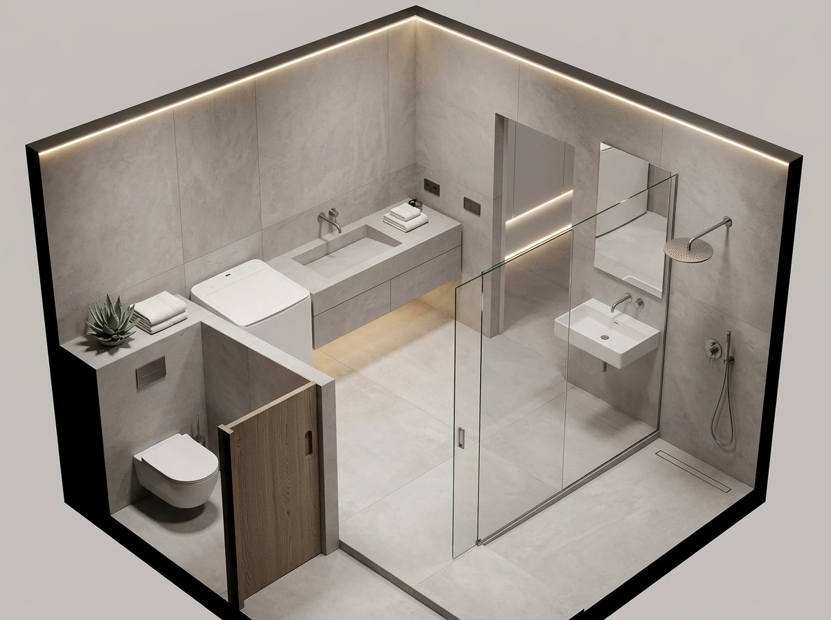 Bathroom interior in Minimalism style — photo by GenRoom AI