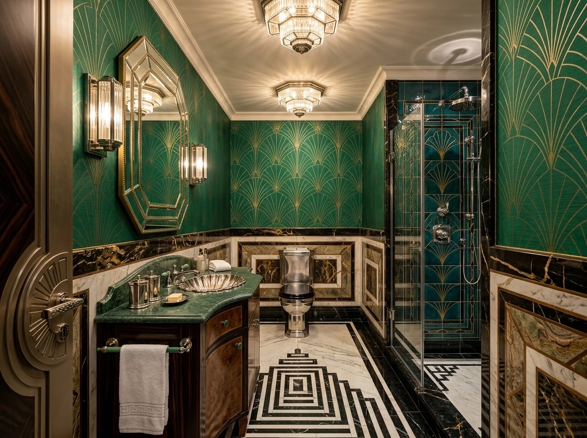 Bathroom interior in Art Deco style — photo by GenRoom AI