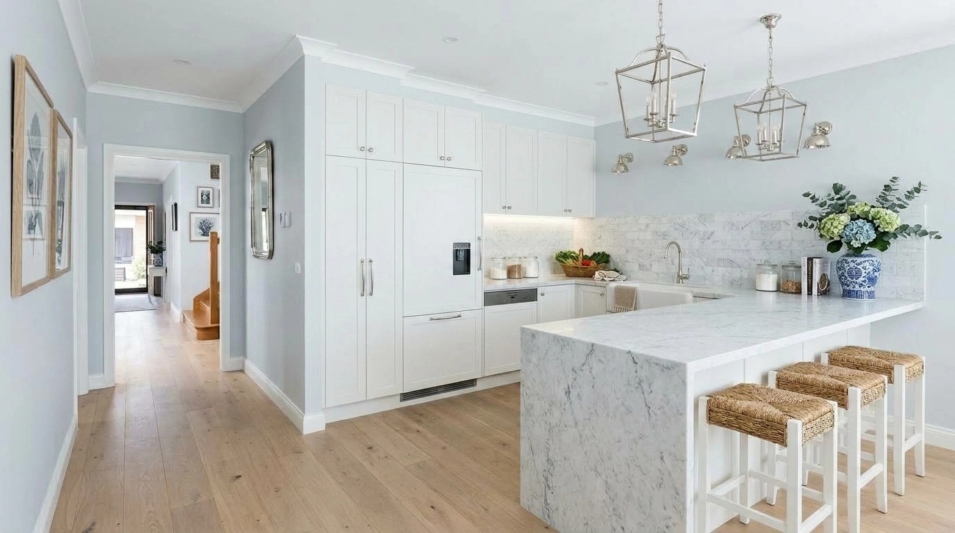 Kitchen interior in Coastal / Hamptons style — photo by GenRoom AI
