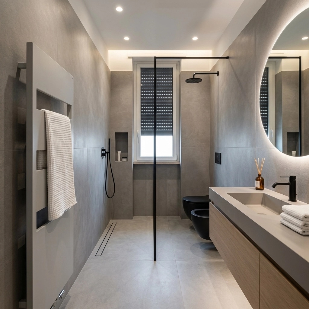 Bathroom interior in Minimalism style — photo by GenRoom AI