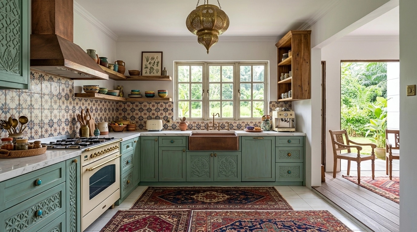 Kitchen interior in Bohemian style — photo by GenRoom AI