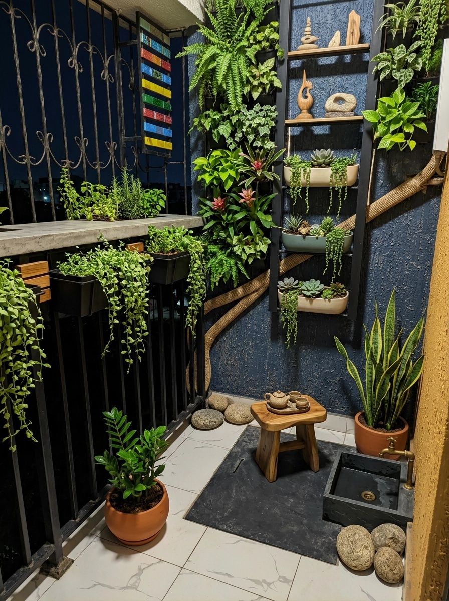 İç mekân tasarımı Biophilic stili — balcony GenRoom AI