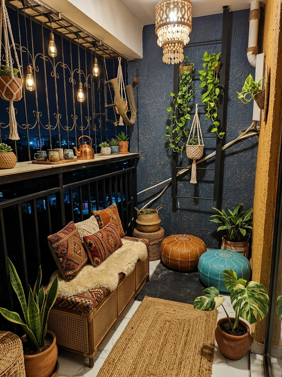Interior design in Bohemian style — balcony by GenRoom AI
