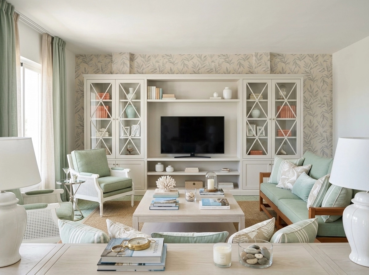 Coastal / Hamptons Living Room design — interior photo by GenRoom AI