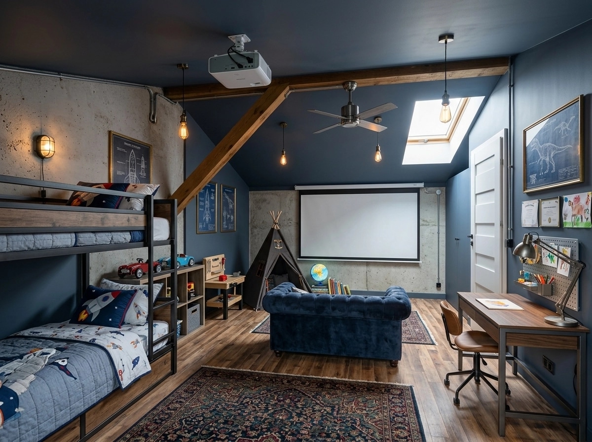 Loft / Industrial Kids Room design — interior photo by GenRoom AI