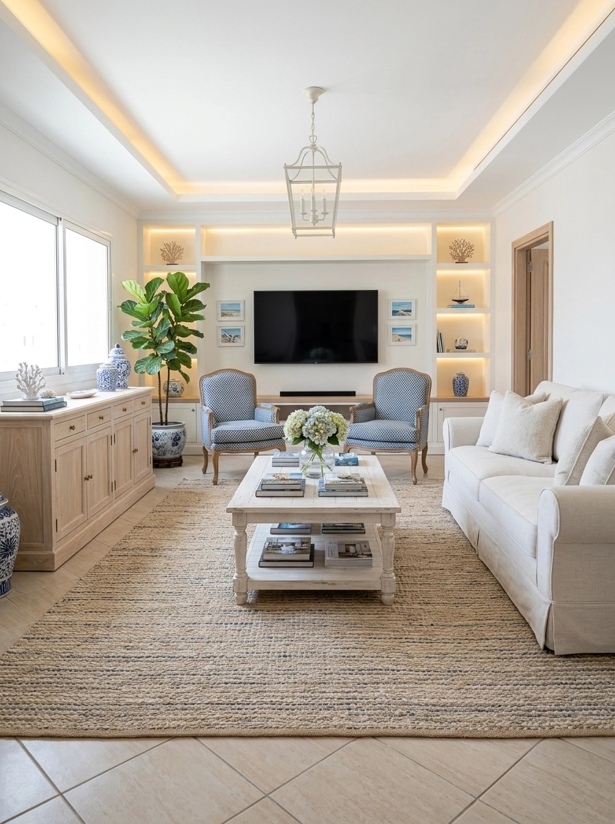 Coastal / Hamptons Sala de Estar design — interior photo by GenRoom AI