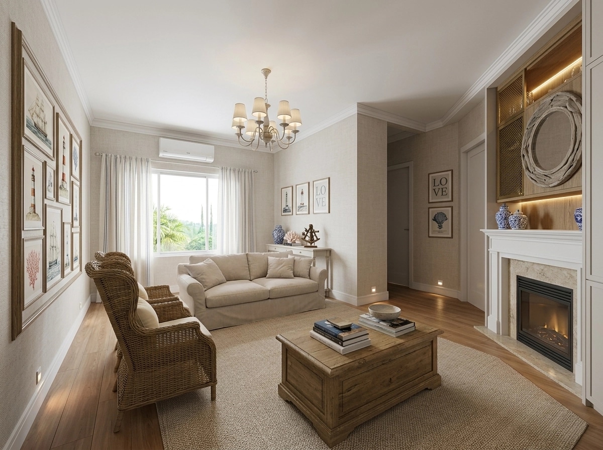 Coastal / Hamptons Living Room design — interior photo by GenRoom AI