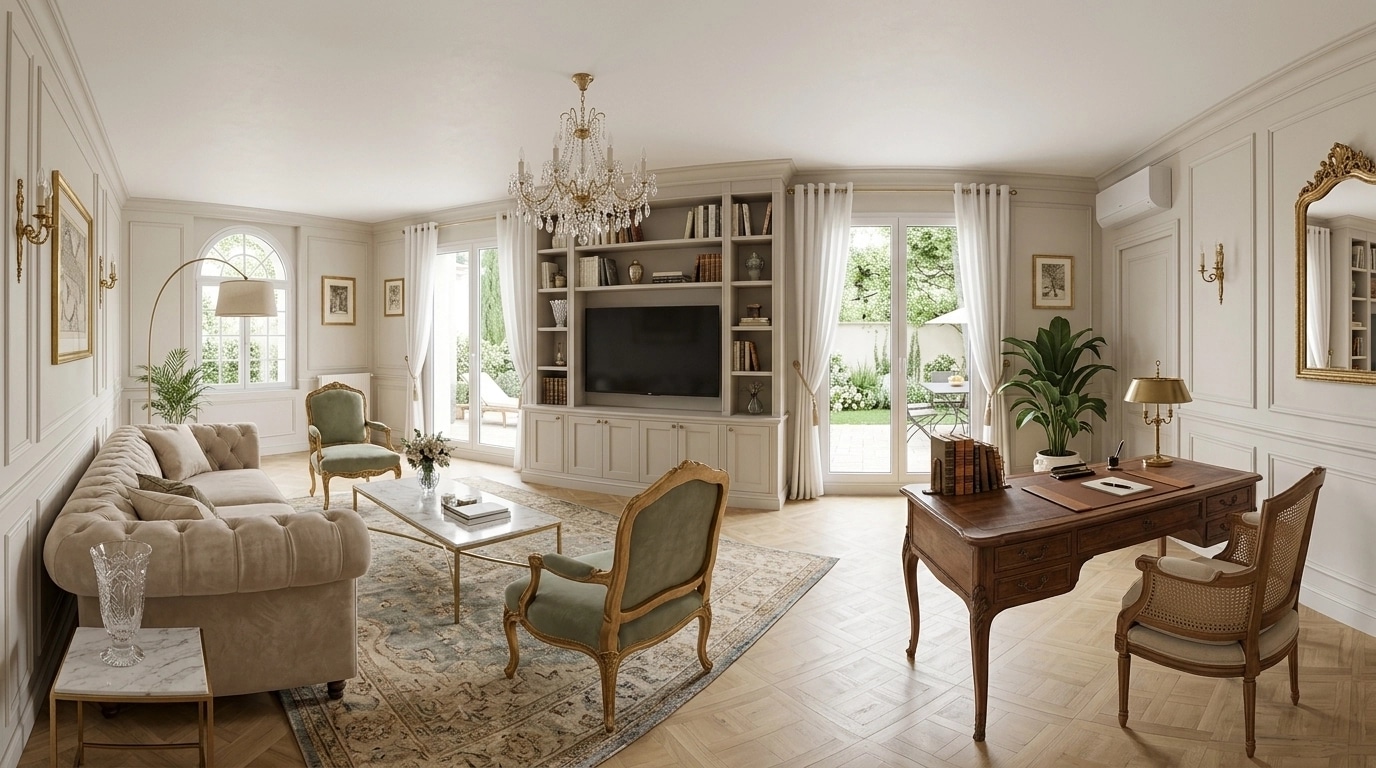 French Parisian Living Room design — interior photo by GenRoom AI