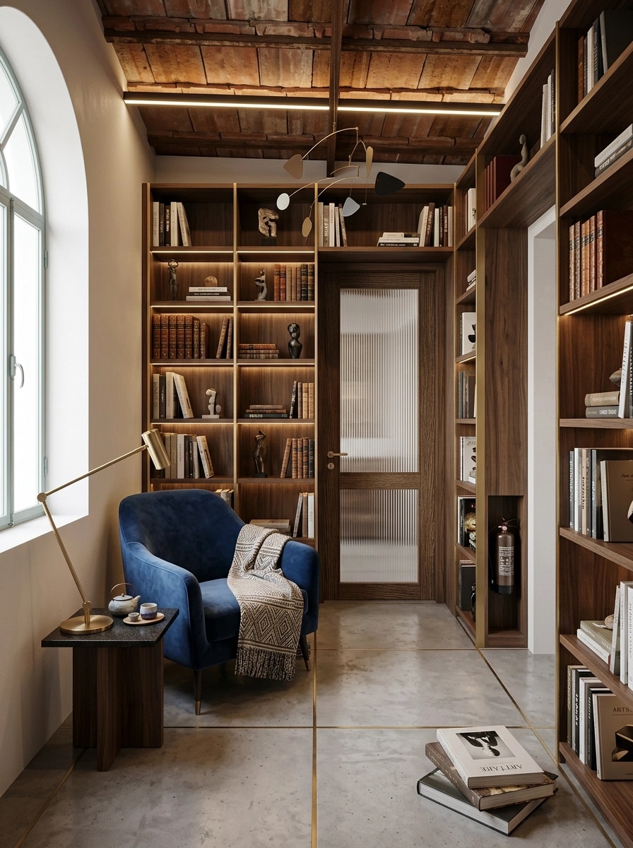 Interior design in Contemporary style — library by GenRoom AI