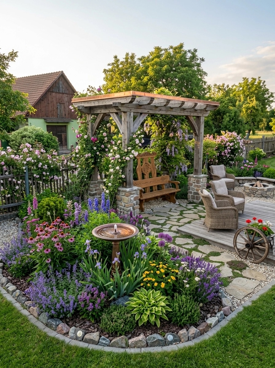 Country Rustic Garden Jardín design — yard photo by GenRoom AI