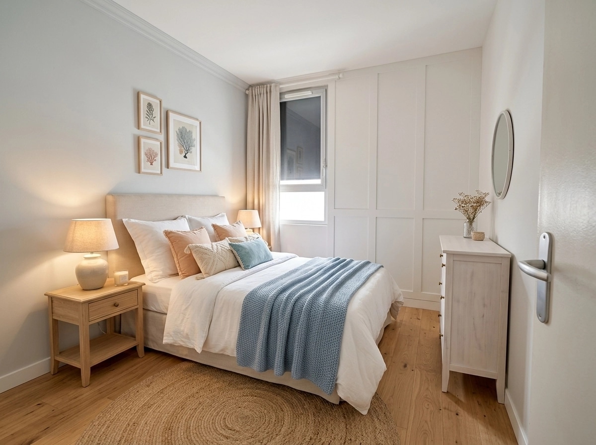 Coastal / Hamptons Bedroom design — interior photo by GenRoom AI
