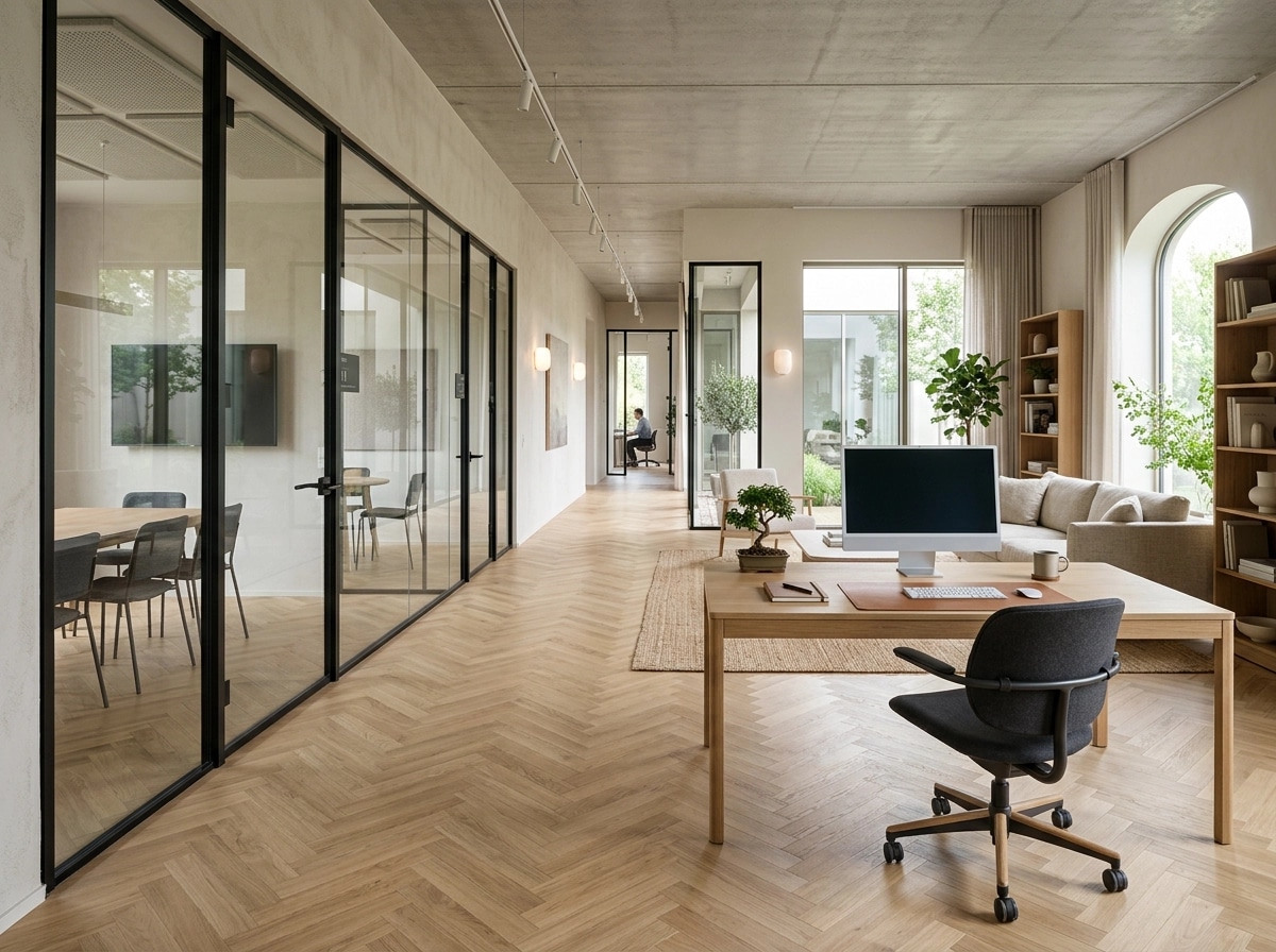 Office interior in Japandi style — photo by GenRoom AI