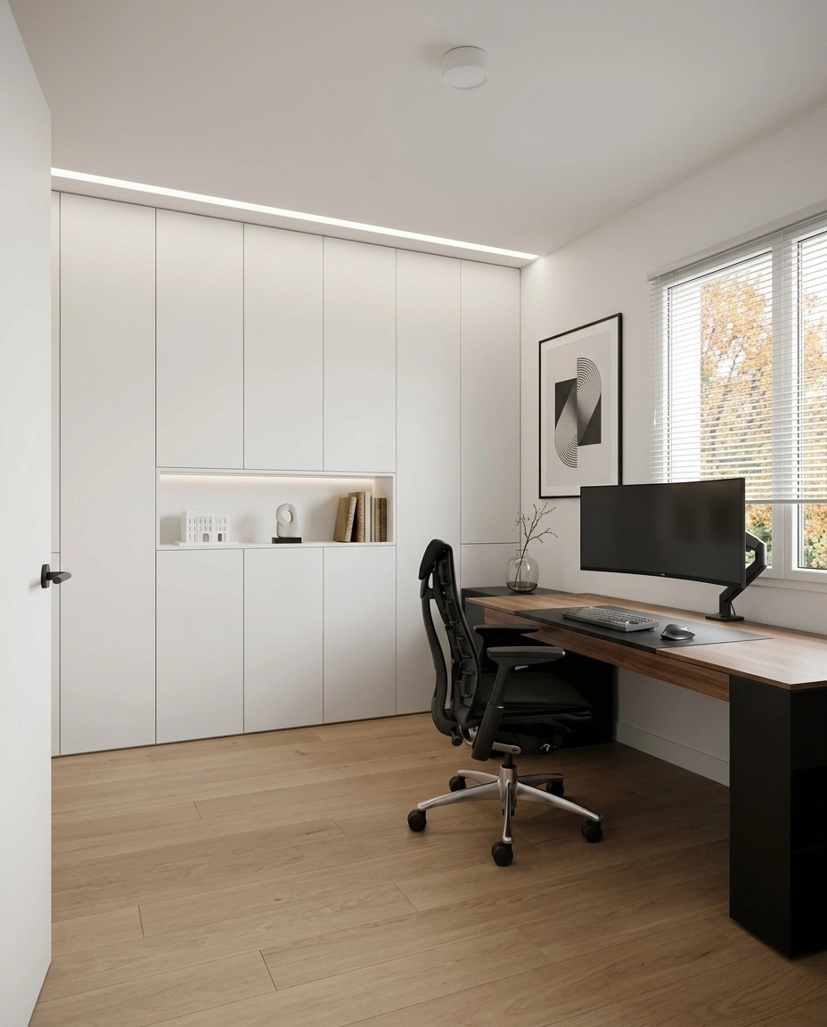 Office interior in Minimalism style — photo by GenRoom AI