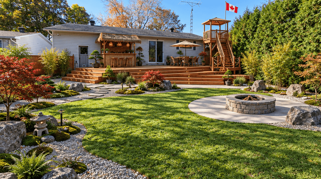 Yard design in Japanese Garden style — photo by GenRoom AI