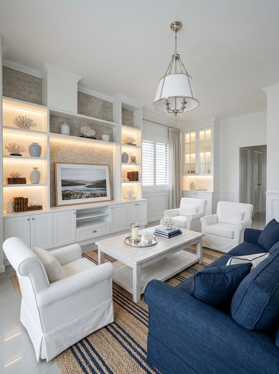 Interior design in Coastal / Hamptons style — Living Room by GenRoom AI