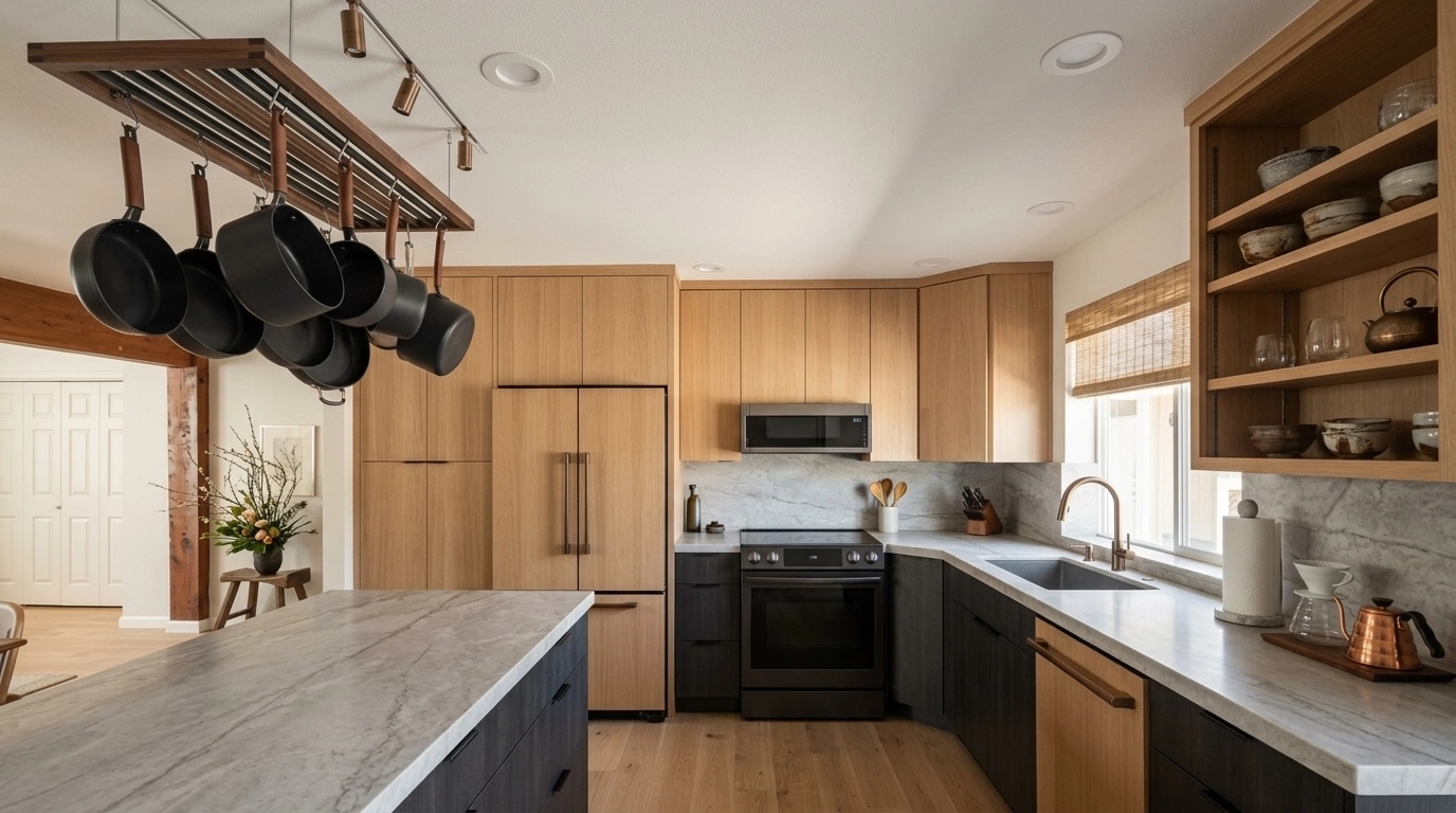 Kitchen interior in Japandi style — photo by GenRoom AI