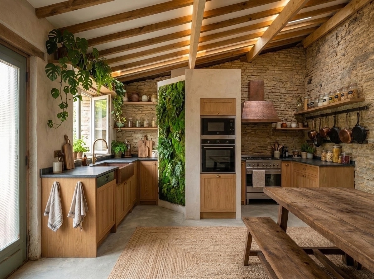 Kitchen interior in Biophilic style — photo by GenRoom AI
