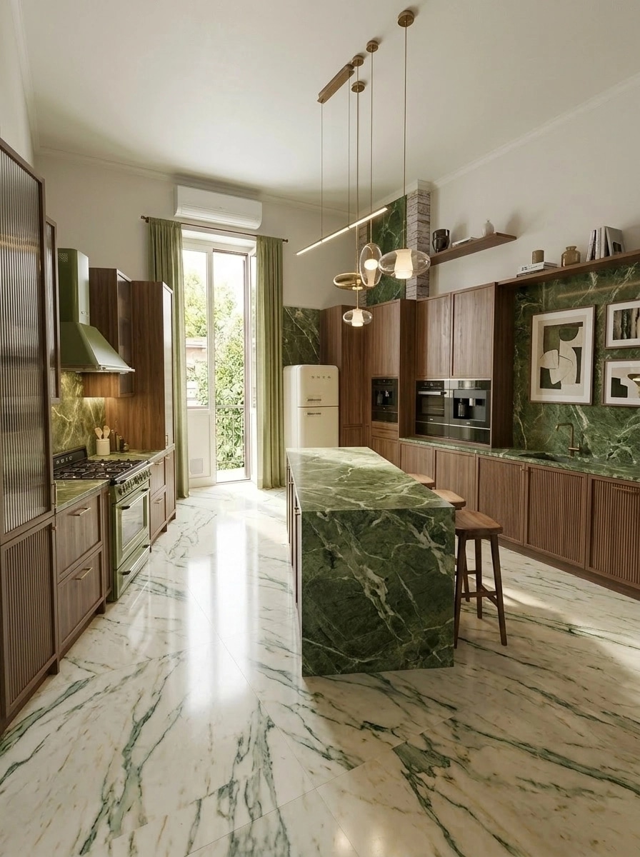 Kitchen interior in Mid-Century Modern style — photo by GenRoom AI