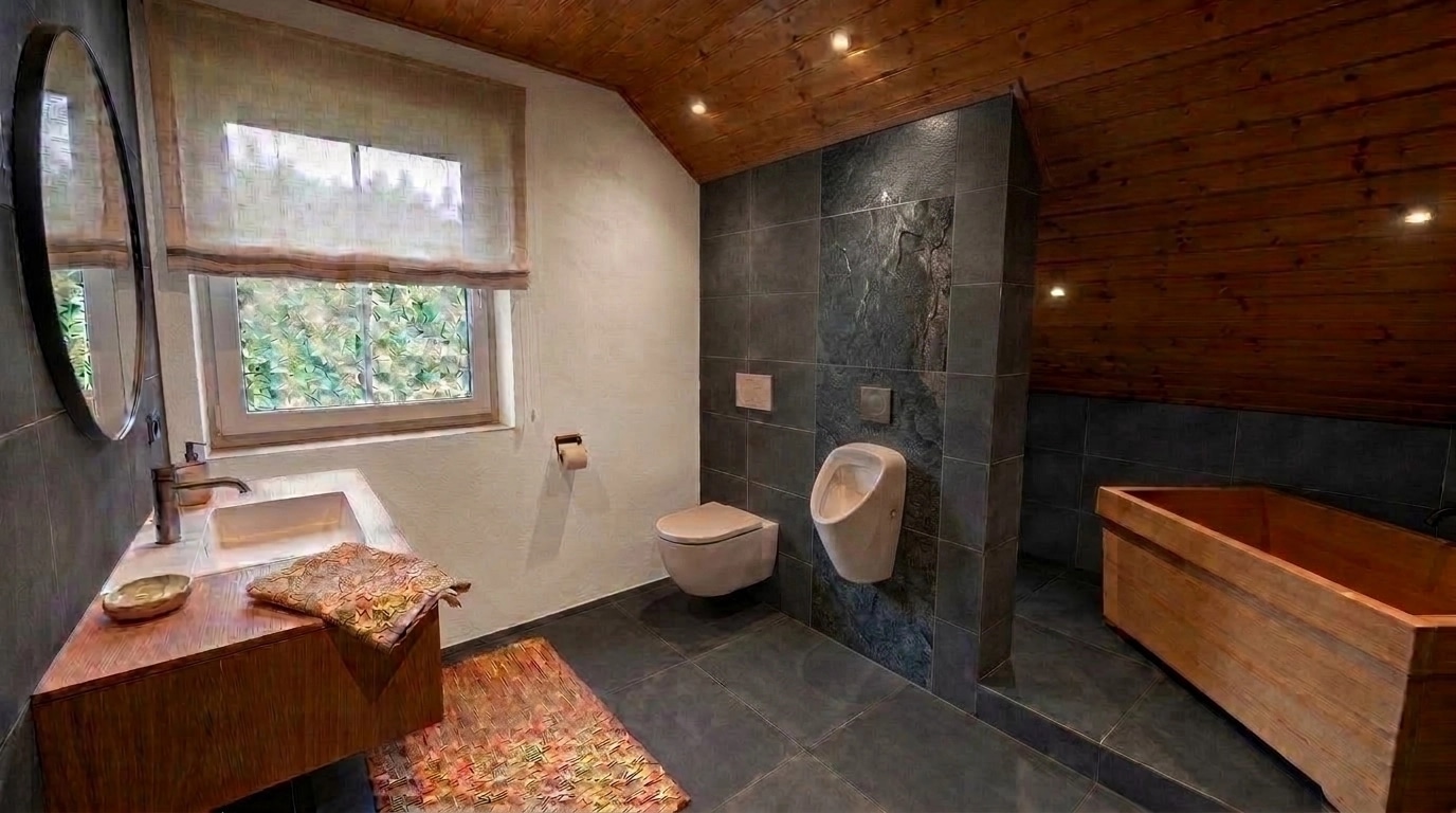 Bathroom interior in Japandi style — photo by GenRoom AI