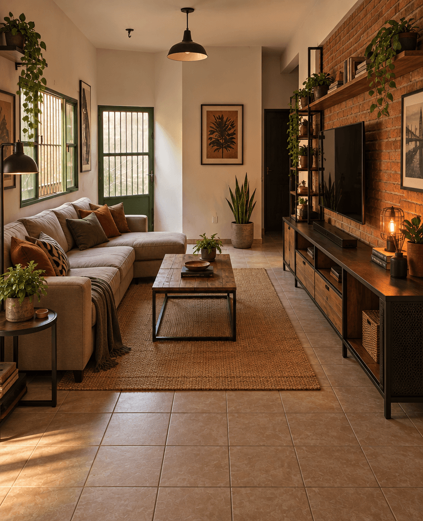 Design d'interni in stile Loft / Industrial — Soggiorno di GenRoom AI