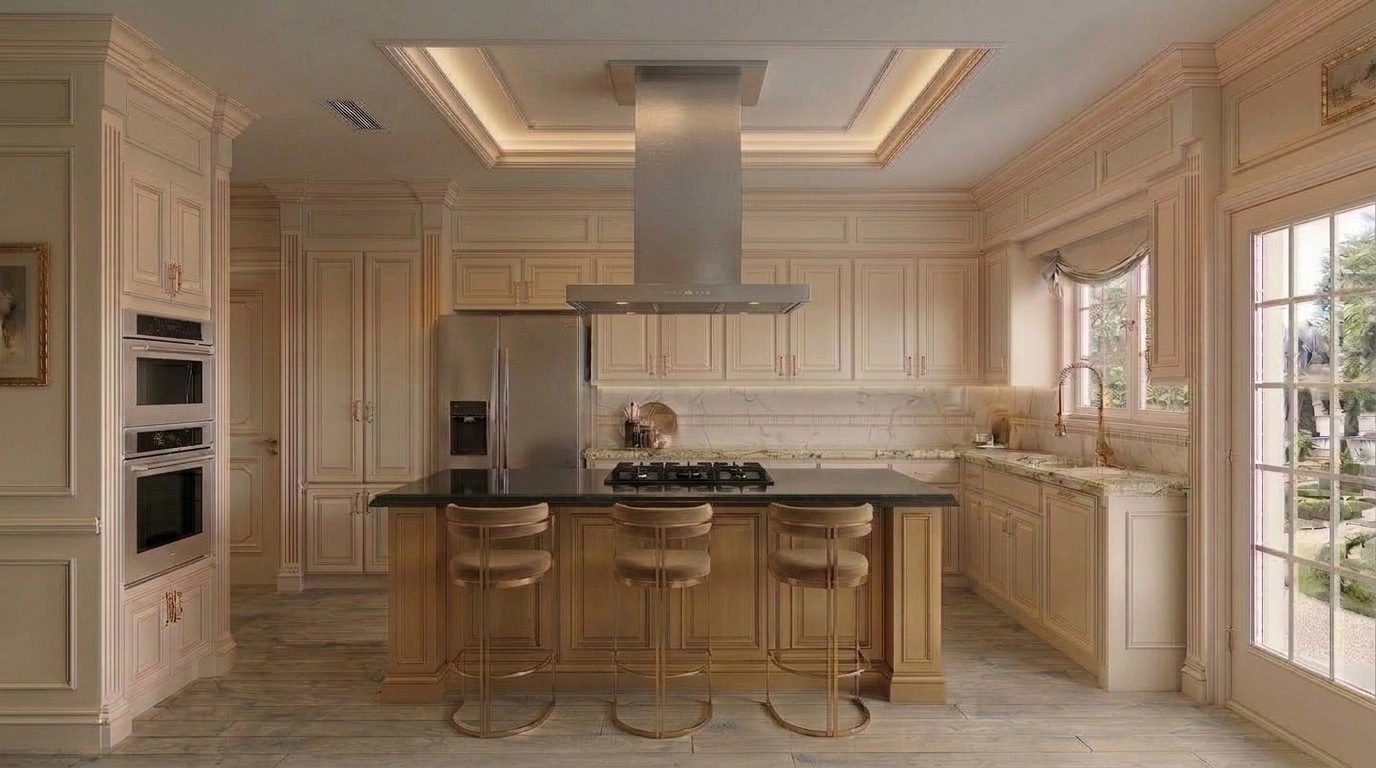 Kitchen interior in Neoclassic style — photo by GenRoom AI