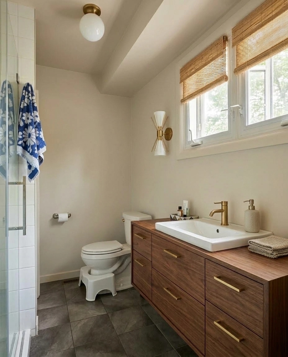 Bathroom interior in Mid-Century Modern style — photo by GenRoom AI