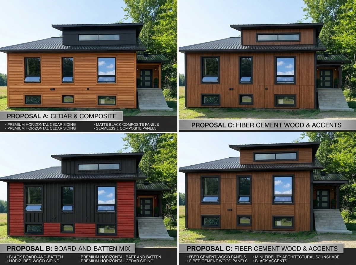 Facade design in Barnhouse Facade style — photo by GenRoom AI