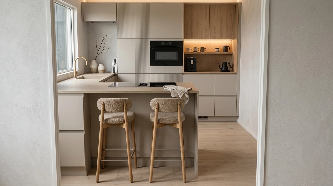 Kitchen interior in Japandi style — photo by GenRoom AI