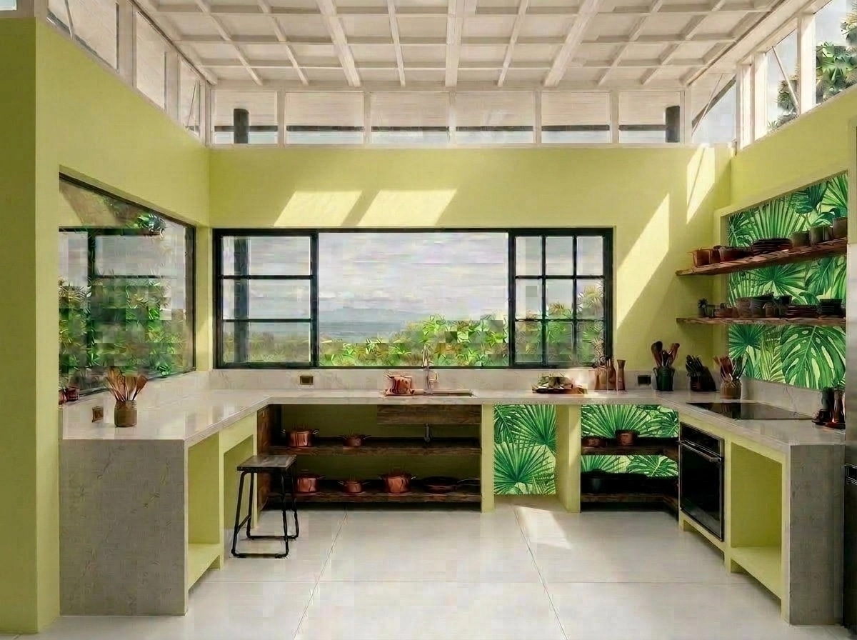 Kitchen interior in Biophilic style — photo by GenRoom AI