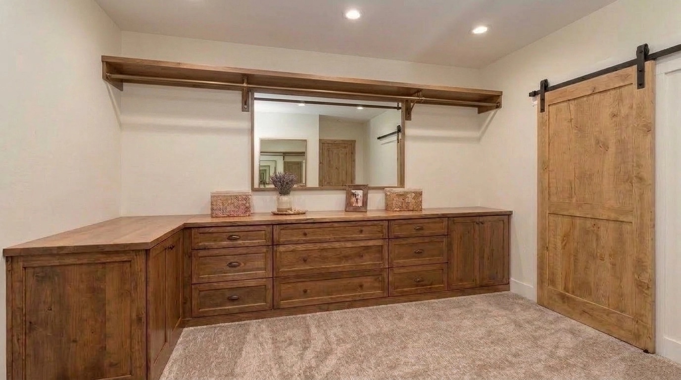 Interior design in Modern Farmhouse style — wardrobe by GenRoom AI