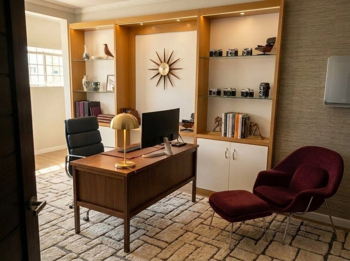 Office interior in Mid-Century Modern style — photo by GenRoom AI