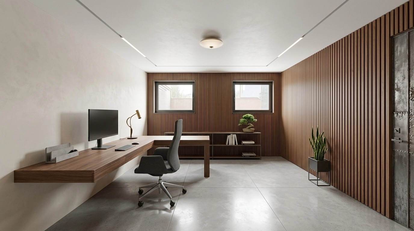 Office interior in Minimalism style — photo by GenRoom AI
