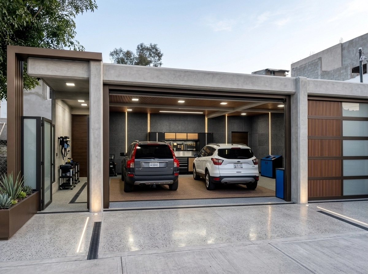 Facade design in Contemporary Facade style — garage by GenRoom AI