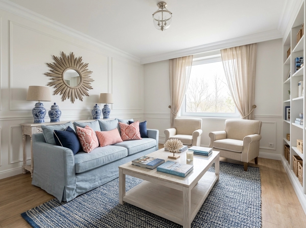Interior design in Coastal / Hamptons style — Living Room by GenRoom AI