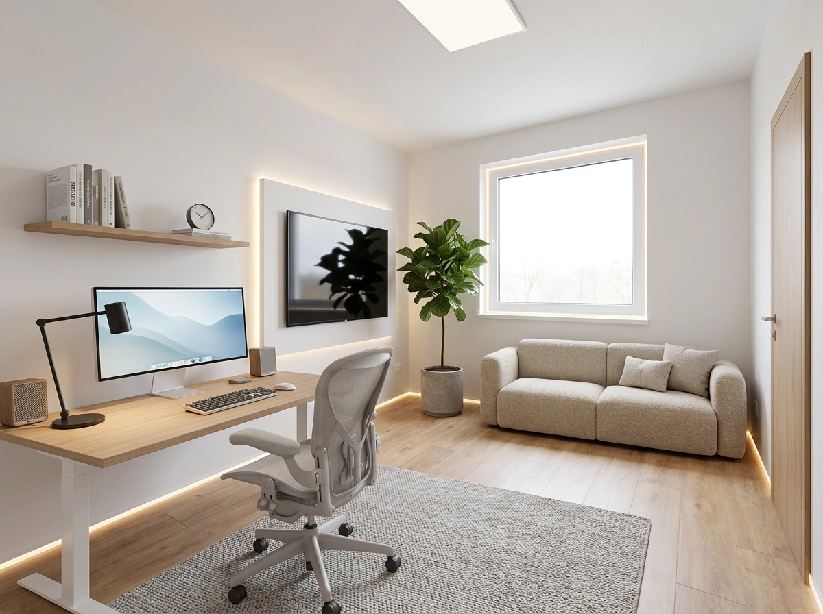 Office interior in Minimalism style — photo by GenRoom AI