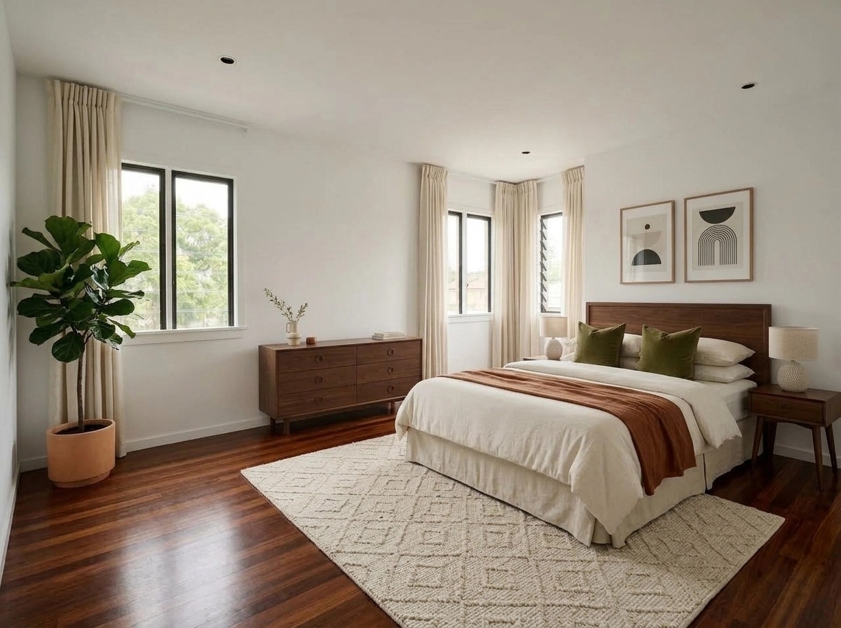 Mid-Century Modern Bedroom design — interior photo by GenRoom AI