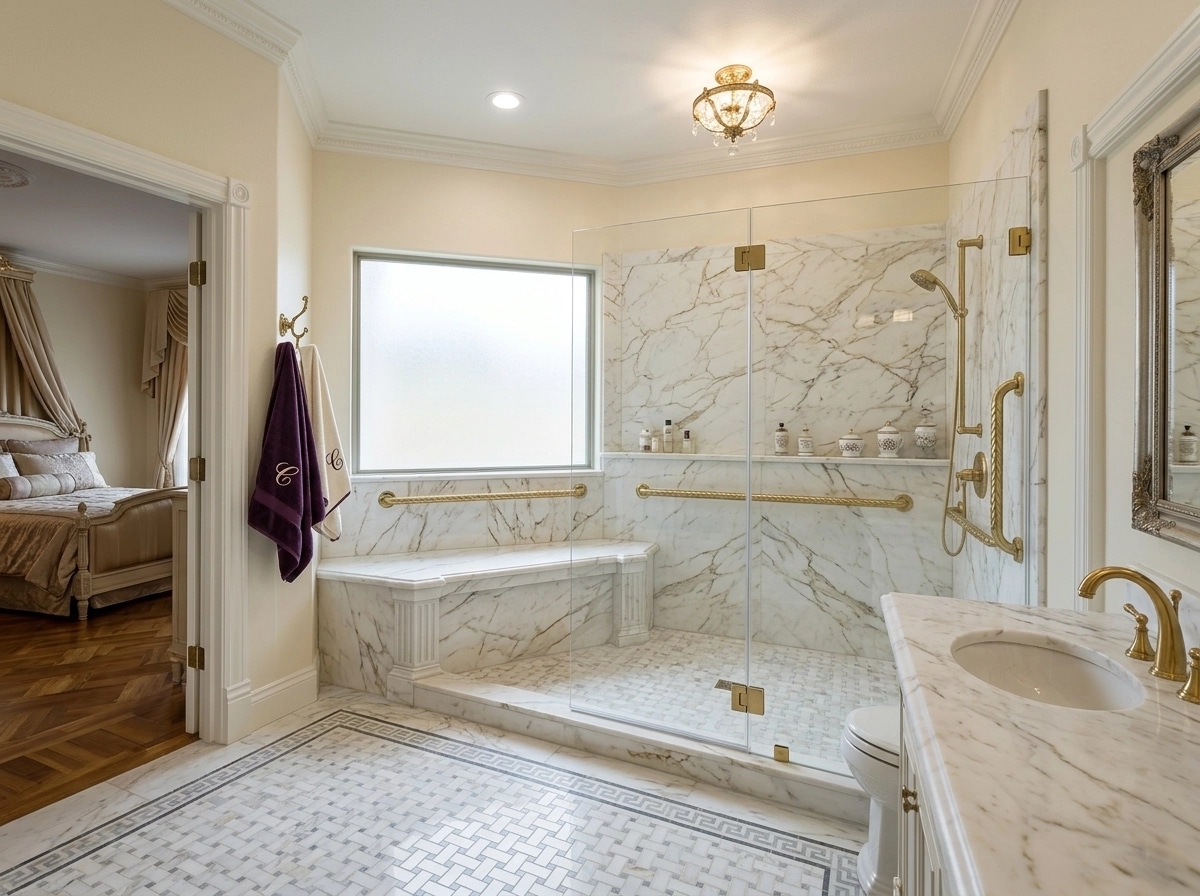 Bathroom interior in Neoclassic style — photo by GenRoom AI