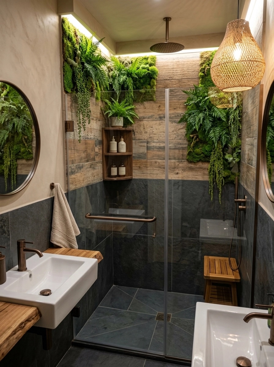 Bathroom interior in Biophilic style — photo by GenRoom AI