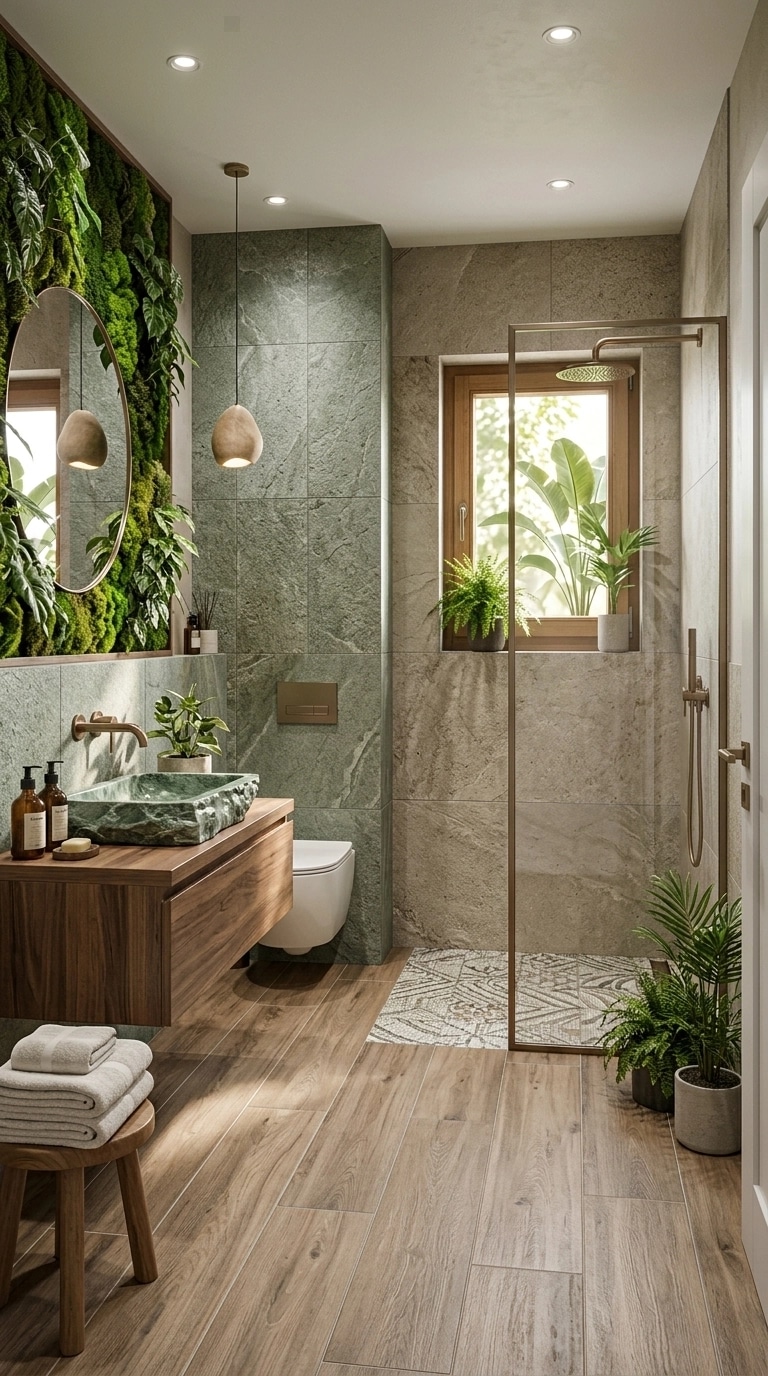 Bathroom interior in Biophilic style — photo by GenRoom AI