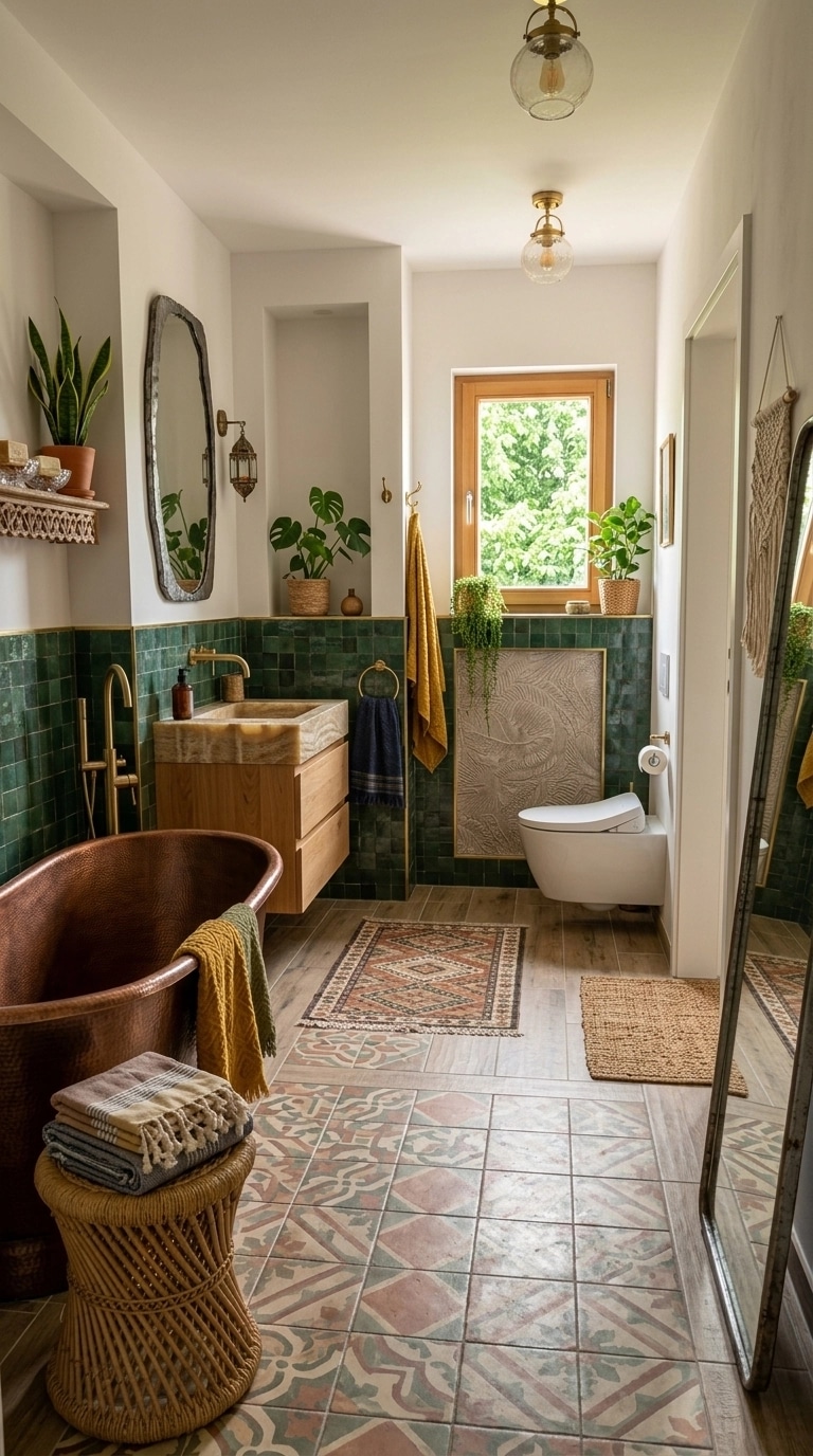 Bathroom interior in Bohemian style — photo by GenRoom AI