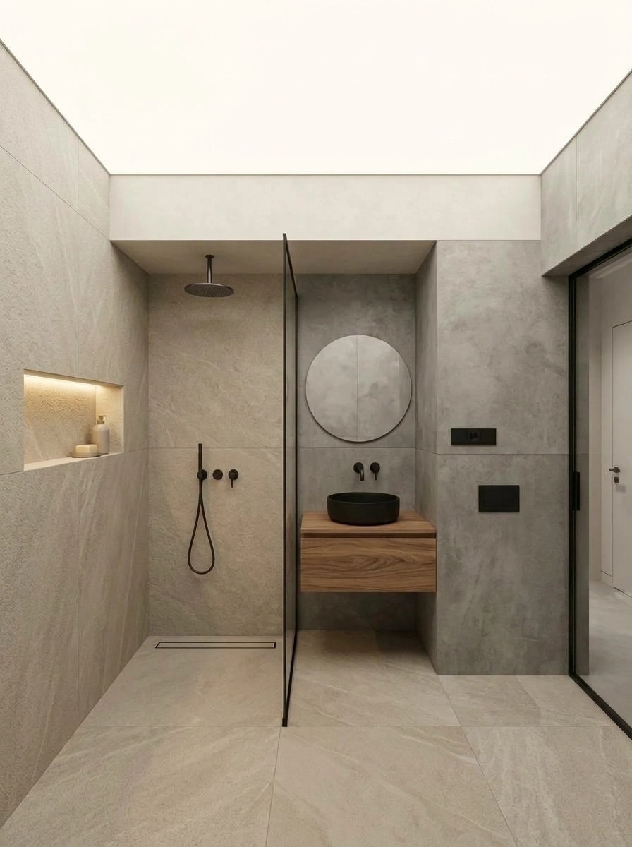 Bathroom interior in Minimalism style — photo by GenRoom AI
