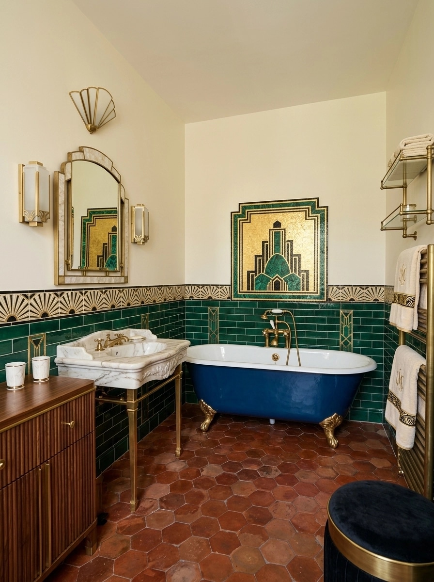 Bathroom interior in Art Deco style — photo by GenRoom AI