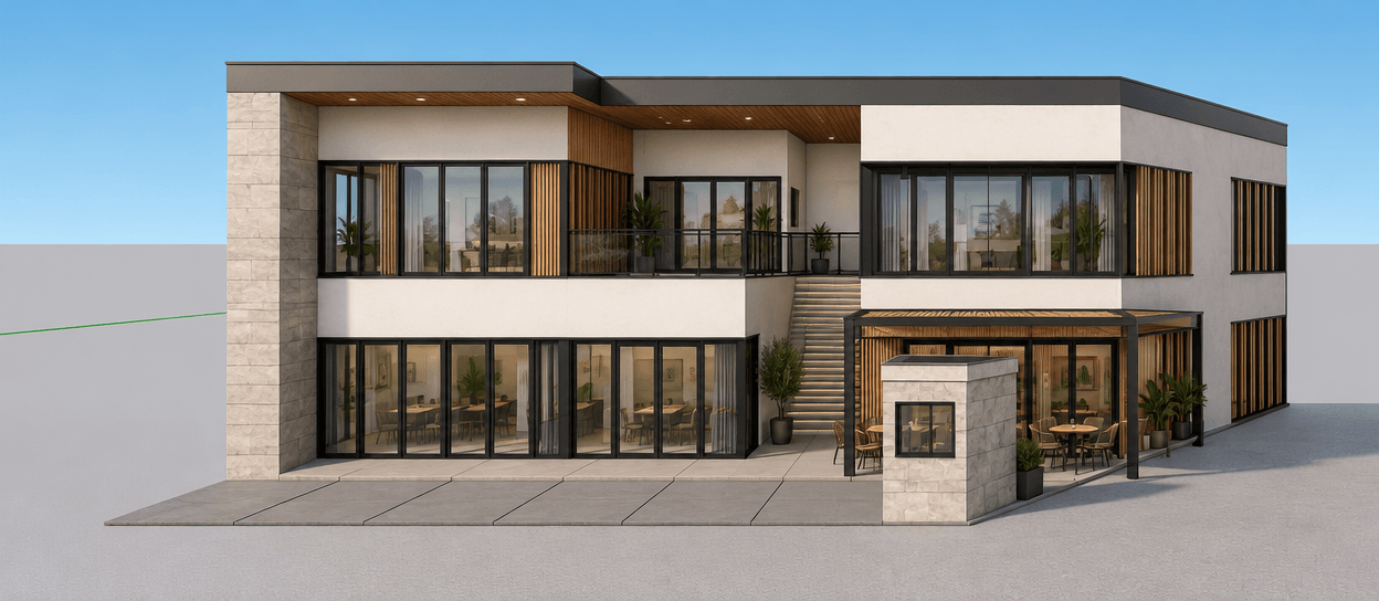 Қасбет дизайны Contemporary Facade стилінде — GenRoom AI жасаған Қасбет