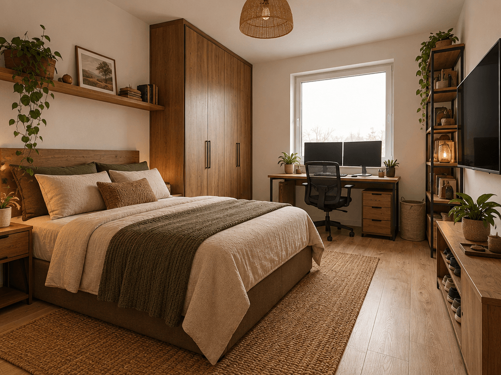İç mekân tasarımı Rustic stili — Yatak Odası GenRoom AI