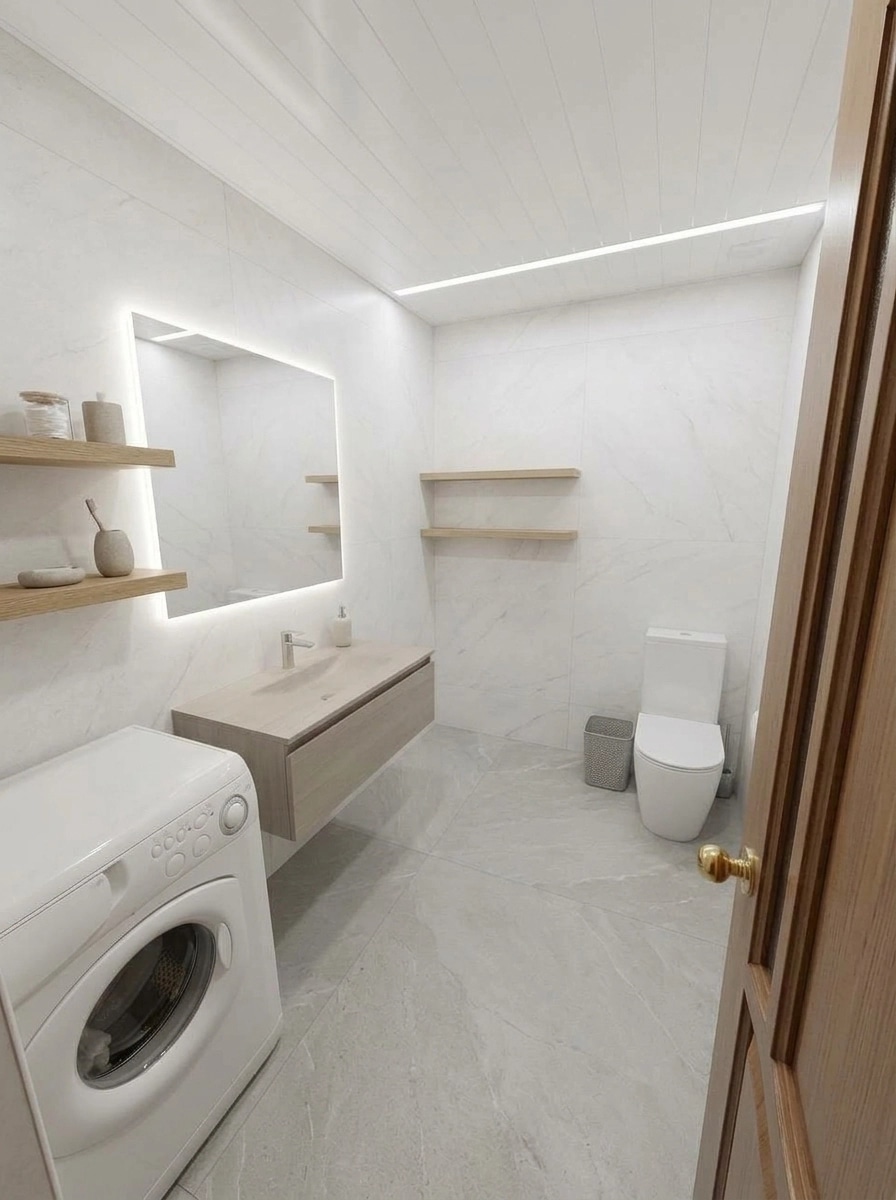 Bathroom interior in Minimalism style — photo by GenRoom AI