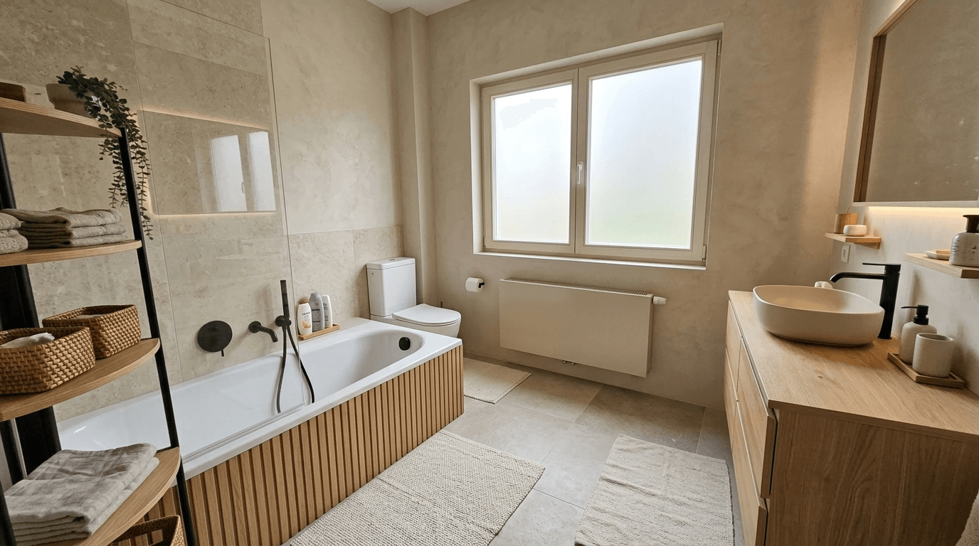 Design d'interni in stile Japandi — Bagno di GenRoom AI